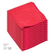 Etienne Alair Super Soft Microfiber Cleaning Cloth - Set of 12 Red Washcloths - 12 x 12 Inches