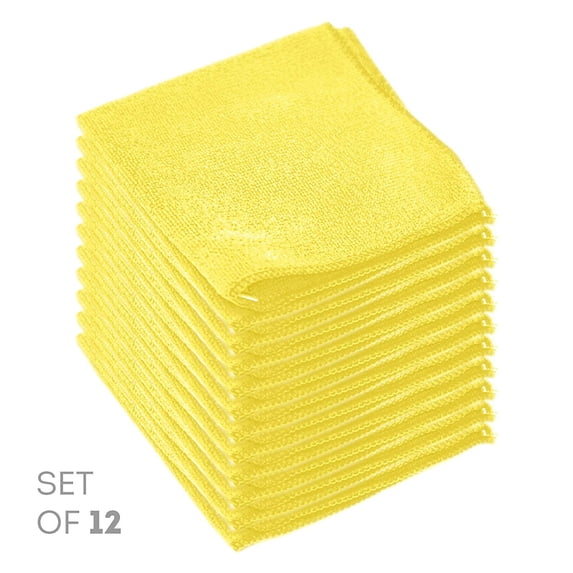 Etienne Alair Super Soft Microfiber Cleaning Cloth - Set of 12 Yellow Washcloths - 12 x 12 Inches