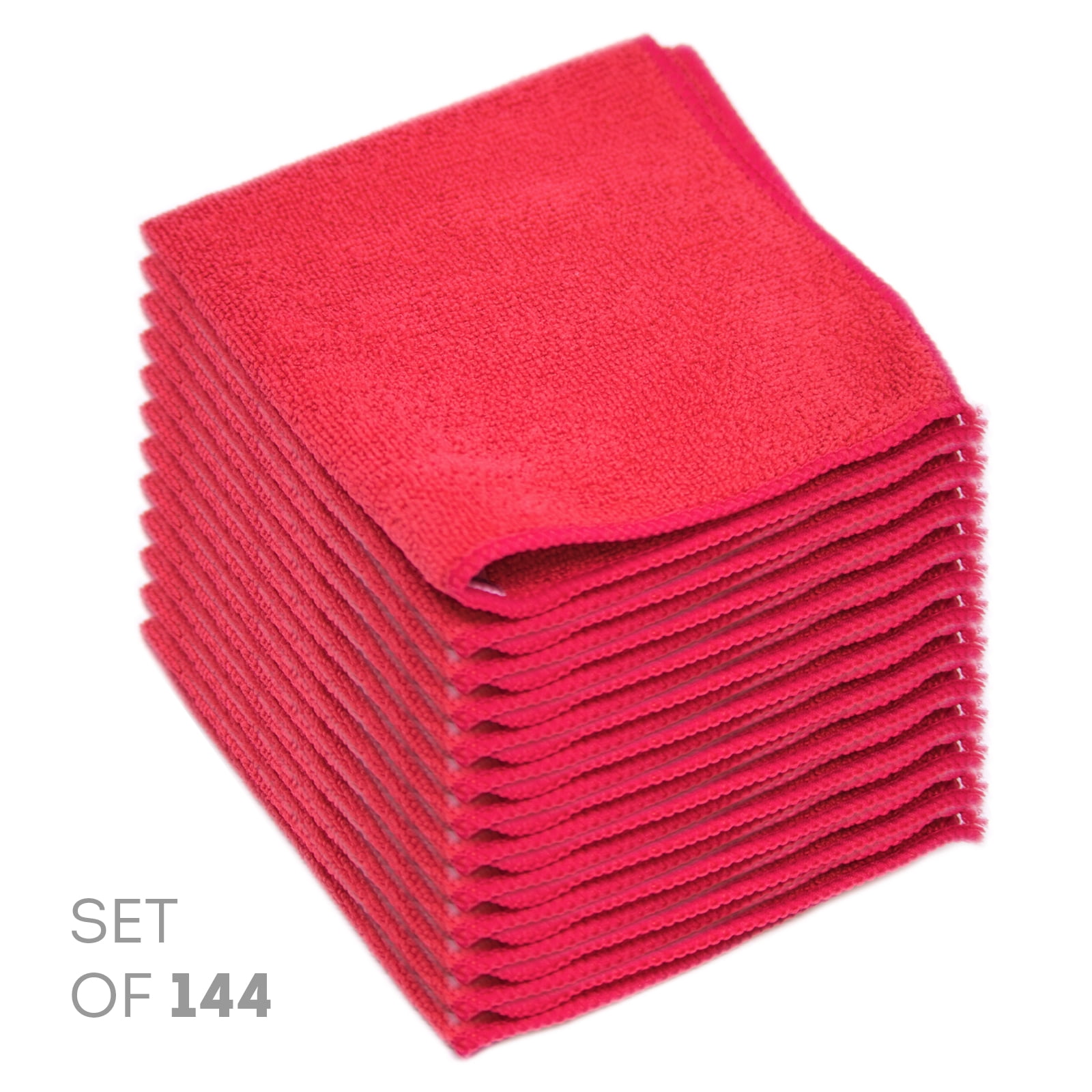 Etienne Alair Super Soft Microfiber Cleaning Cloth - Set of 144 Red Washcloths - 12 x 12 Inches