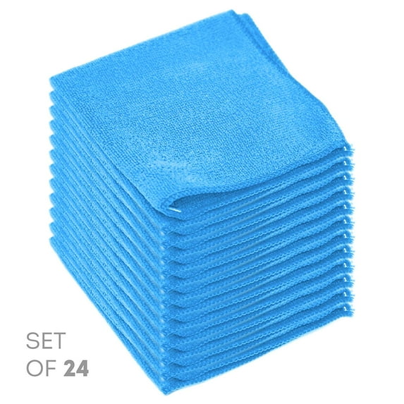 Etienne Alair Super Soft Microfiber Cleaning Cloth - Set of 24 Blue Washcloths - 12 x 12 Inches