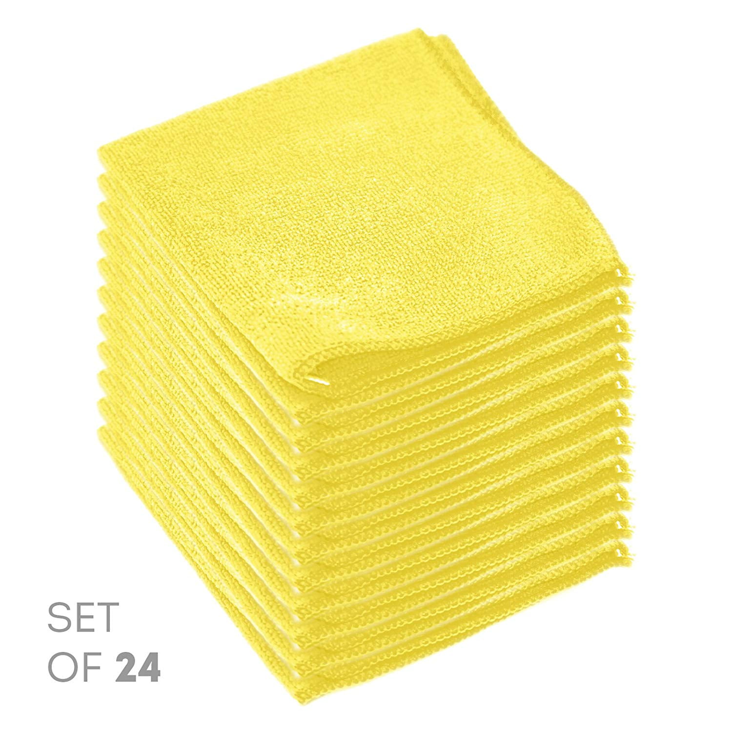 Etienne Alair Super Soft Microfiber Cleaning Cloth - Set of 24 Yellow Washcloths - 12 x 12 Inches