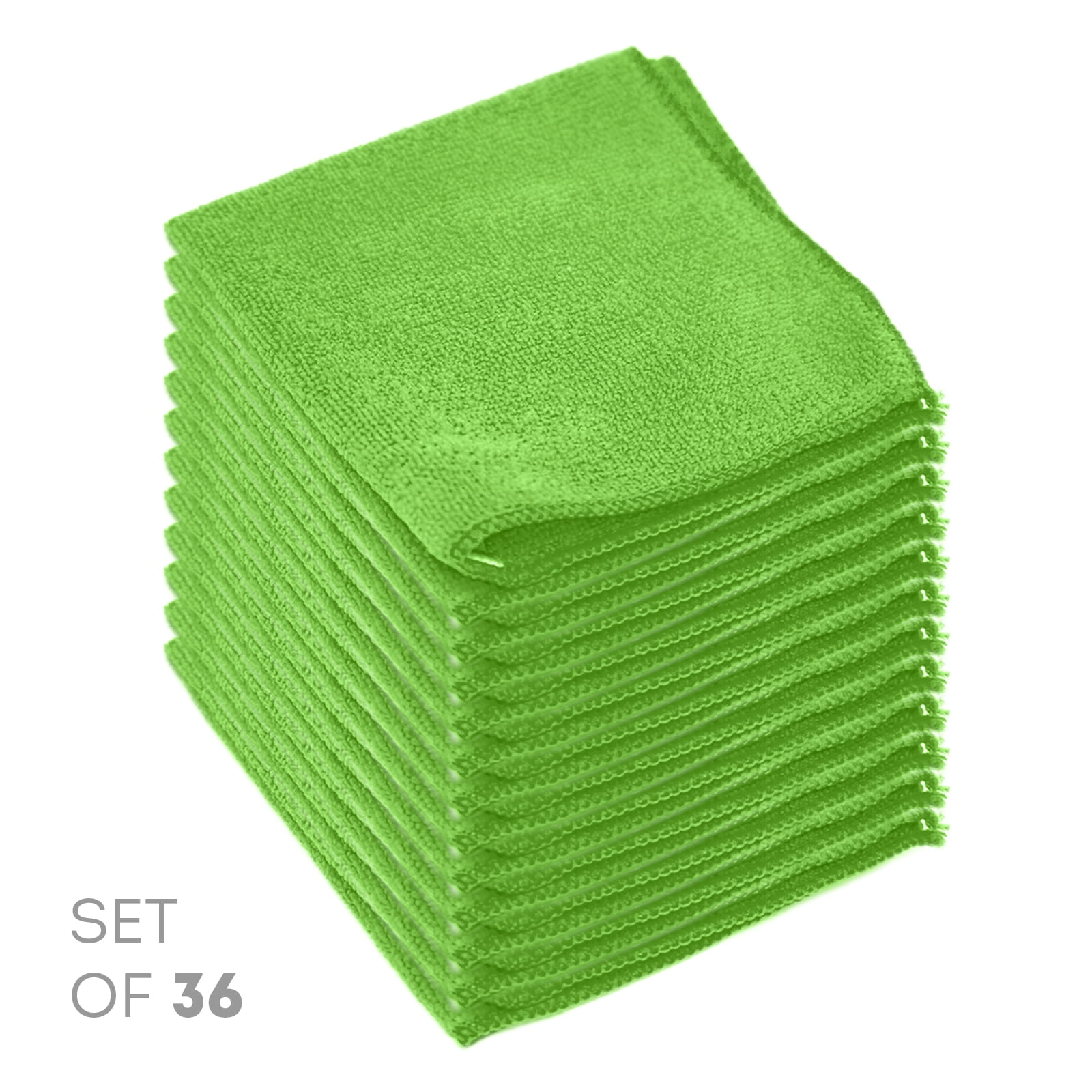 Etienne Alair Super Soft Microfiber Cleaning Cloth - Set of 36 Green Washcloths - 12 x 12 Inches