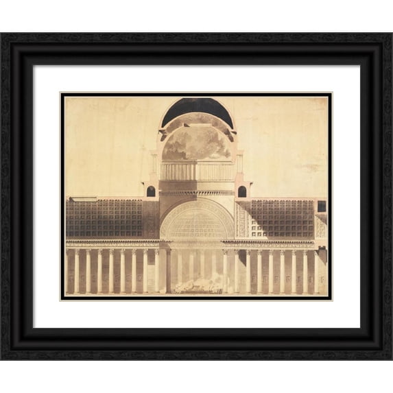 Etienne-Louis Boullée 24x19 Black Ornate Framed Double Matted Museum Art Print Titled: Architectural Project for the Church of the Madeleine (1777-1785)