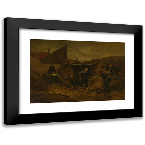 Etienne-Prosper Berne-Bellecour 14x11 Black Modern Framed Museum Art Print Titled - In the Trench (C. 1875)