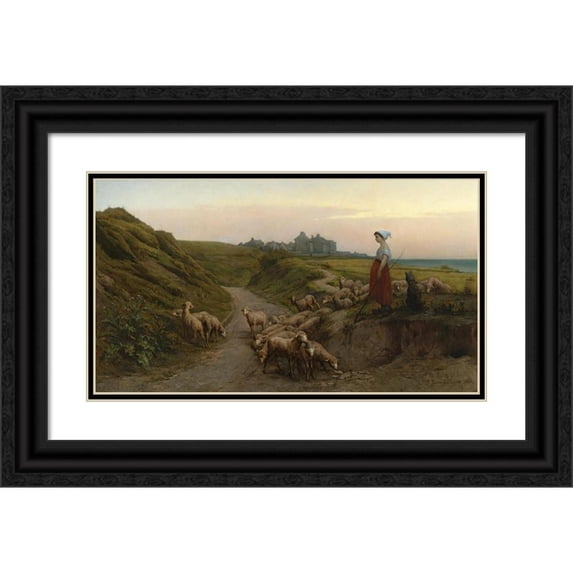 Etienne-Prosper Berne-Bellecour 24x15 Black Ornate Framed Double Matted Museum Art Print Titled: Hollow Path on the Coasts of Normandy (1864)