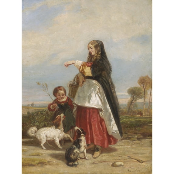 Etienne Roqueplan Woman And Child With Dogs Painting Extra Large XL Wall Art Poster Print