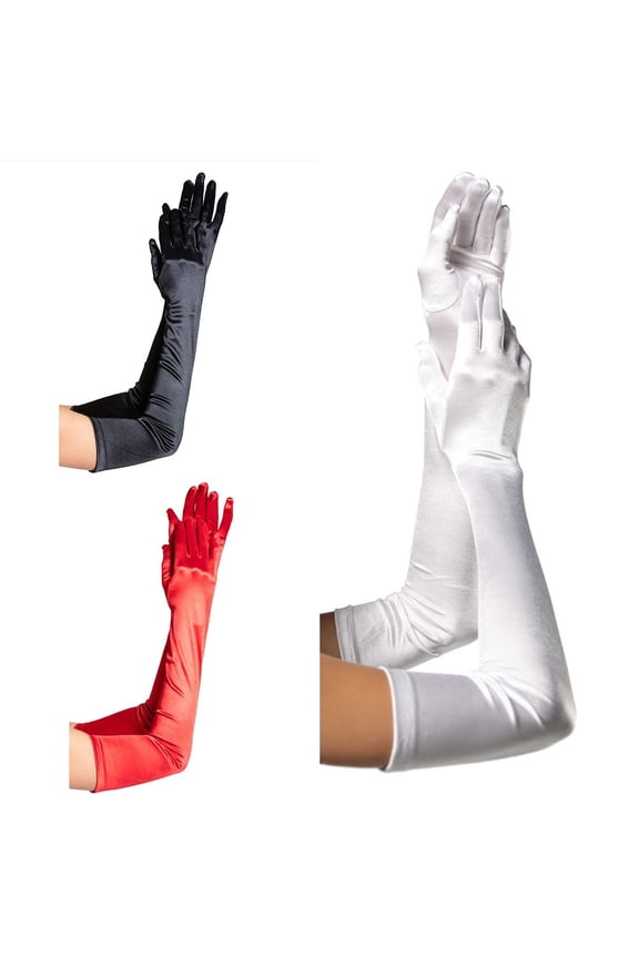 Etiquette Long Gloves Satin Gloves Wedding Performance Prom Uniform Accessories Red YIWEI