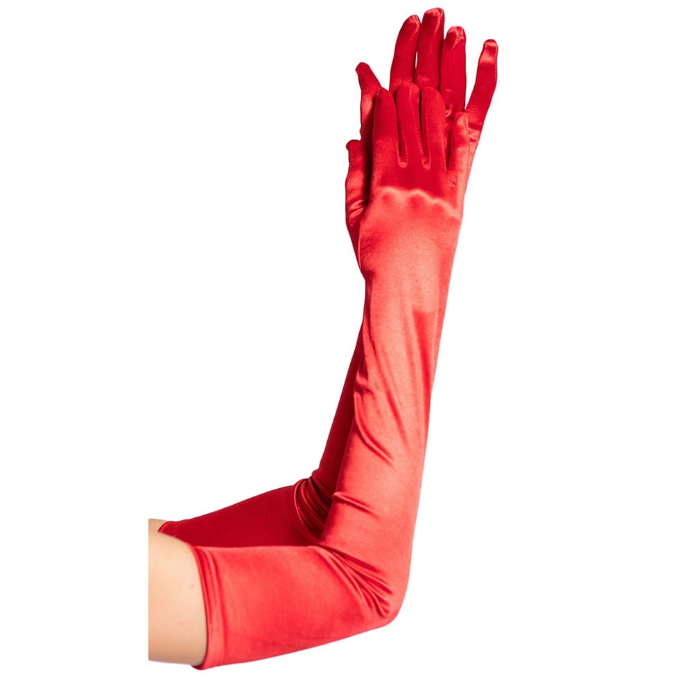 Elegant Red Satin Long Formal Gloves