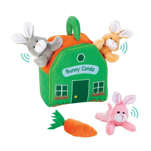Etna Bunny Condo Play Set with Sounds – 5 Piece Small Stuffed Bunny Rabbit Set Plus Bunny Condo Carrier with Zipper Front and Handle – These Tiny Rabbits are Ideal for Fun and Imaginative Play