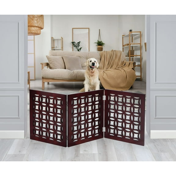 Etna Freestanding Wood Pet Gate 3-Panel Tri Fold Dog Fence - 48" Wide