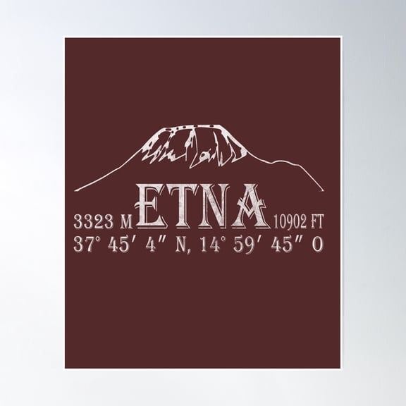 Etna Gps Coordinates Altitude Meters Hiking Volcano Poster Wall Art, Modern Wall Decor, 8x12 UNFRAMED