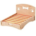 thumbnail image 1 of Etna Products Wooden Dog Bed Bone and Footprint Design with Removable Stripe Cushion, Small Pet Bed for Indoor/Outdoor Use 22"L x 16"W x 12"H, 1 of 5