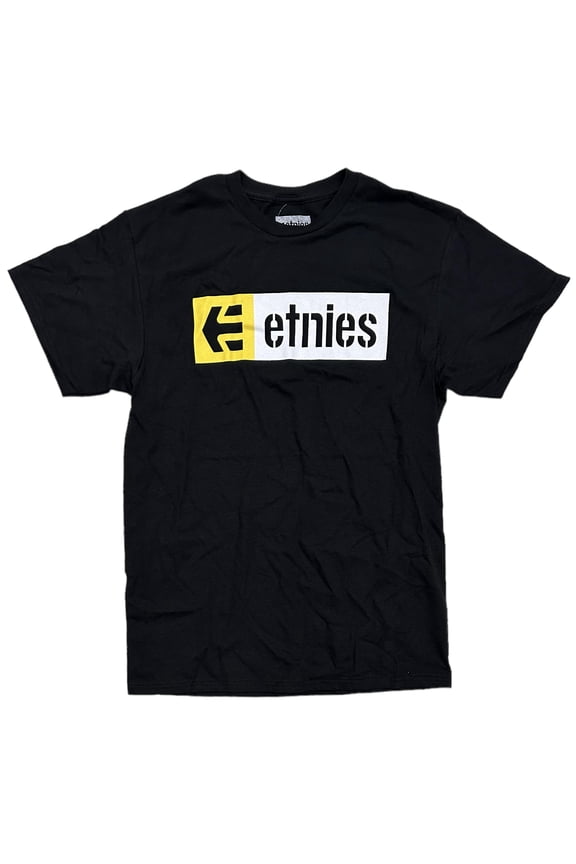 Men's Box Logo Short Sleeve Tee T-Shirt in Black (Medium, Black)
