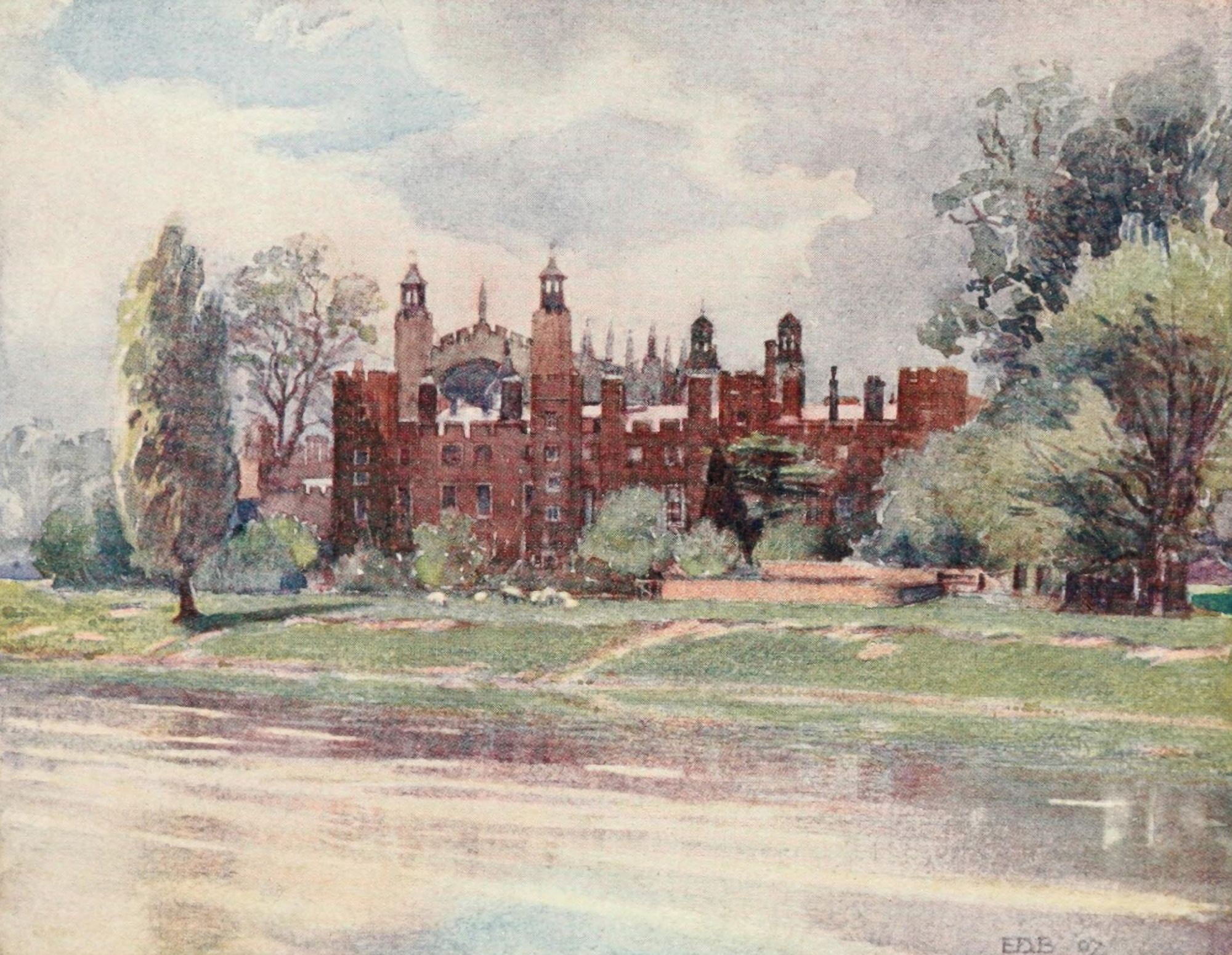 Eton 1909 College & Fellows Eyot Canvas Art - ED Brinton (24 x 36)