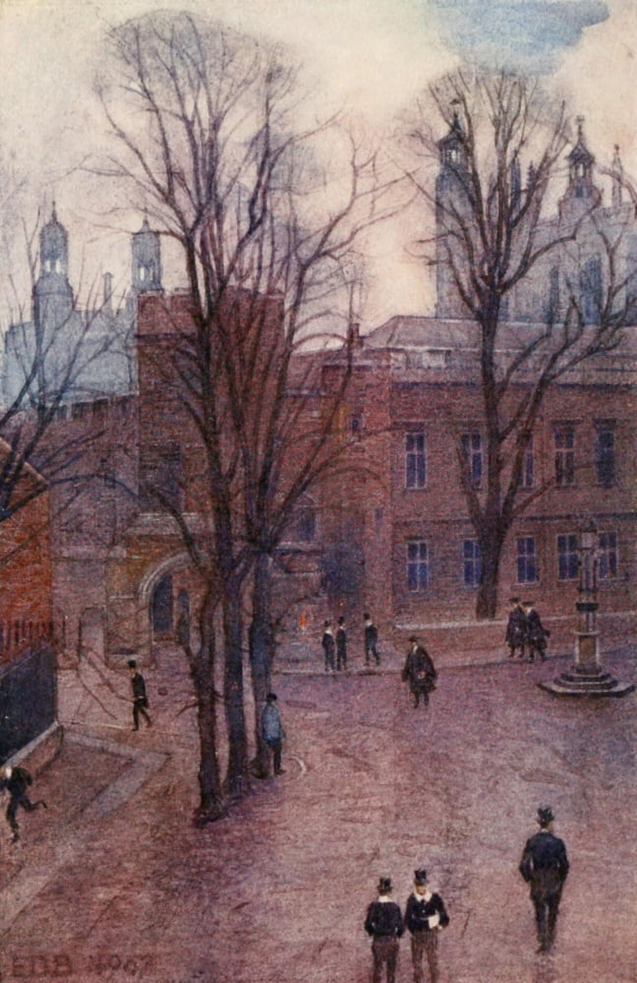 Eton 1909 Upper School from Common Lane House Canvas Art - ED Brinton (24 x 36)