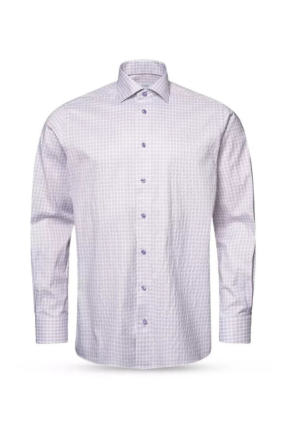 Contemporary Fit Check Cotton Dress Shirt in Light/Pastel Purple Size 15.5