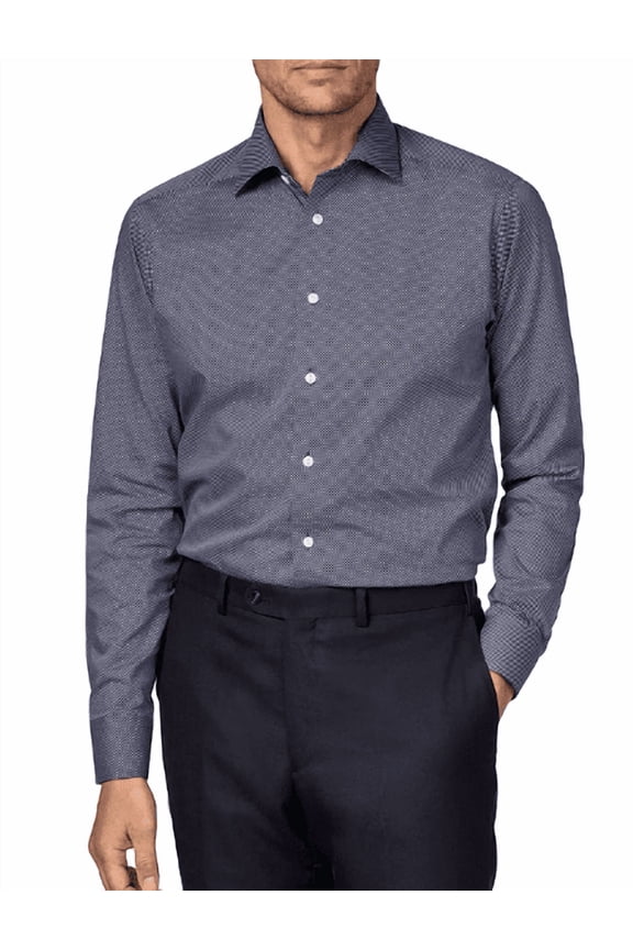 Men's Blue Dotted Slim Fit Dress Shirt, 15/12