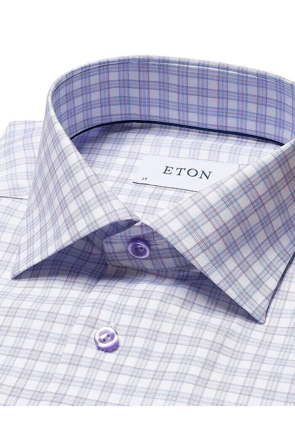 Men's Contemporary Fit Plaid Dress Shirt in Light Pastel Purple Size 17