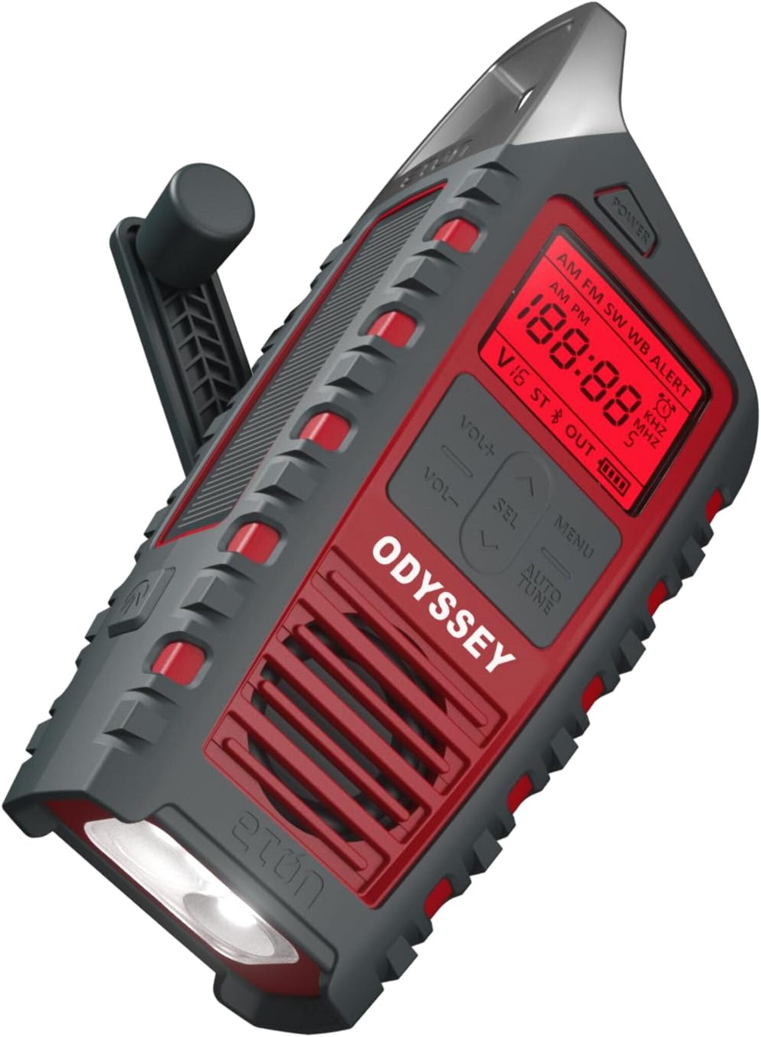 Eton Odyssey Bluetooth Solar Flashlight Portable Weather Radio, Red