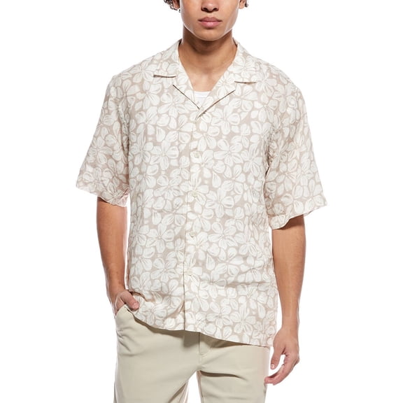 Eton mens Big Floral Linen Resort Shirt, l, Brown