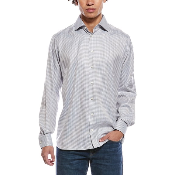 Eton mens Check Melange Signature Twill Contemporary Fit Shirt, 39, Blue