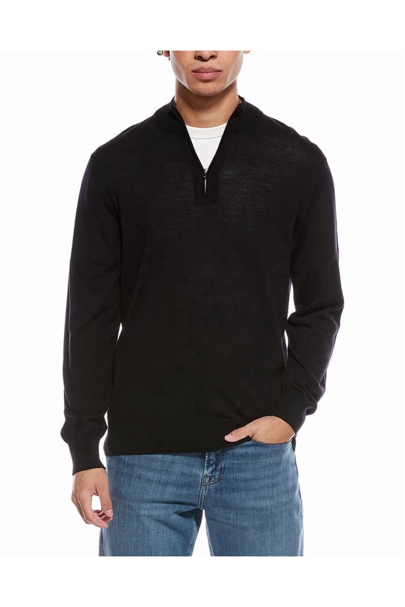mens Fine Knit Wool 1/2-Zip Pullover, XXL, Black