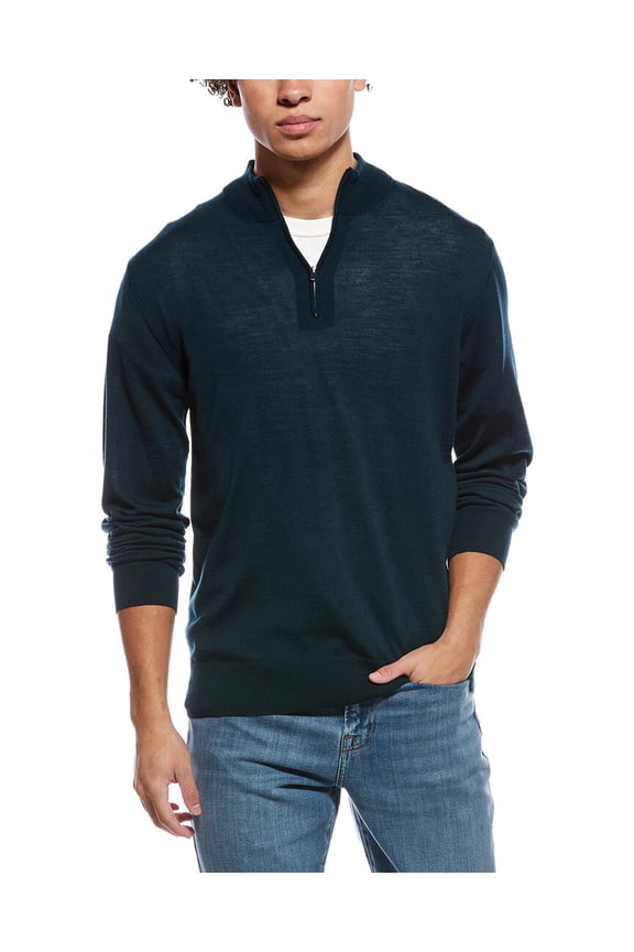 mens Fine Knit Wool 1/2-Zip Pullover, XXL, Green