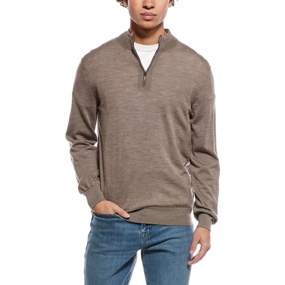 Eton mens Fine Knit Wool 1/2-Zip Pullover, m, Brown