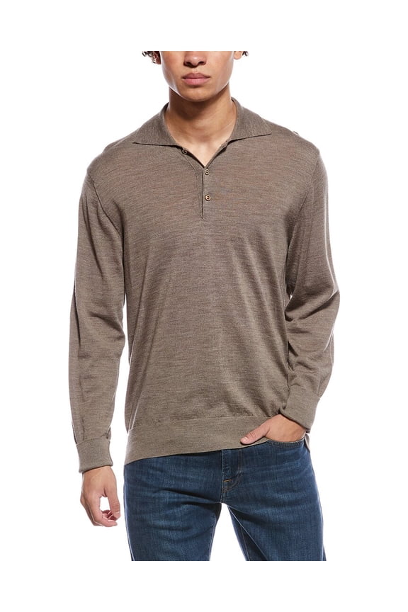 mens Fine Knit Wool Polo Shirt, m, Brown