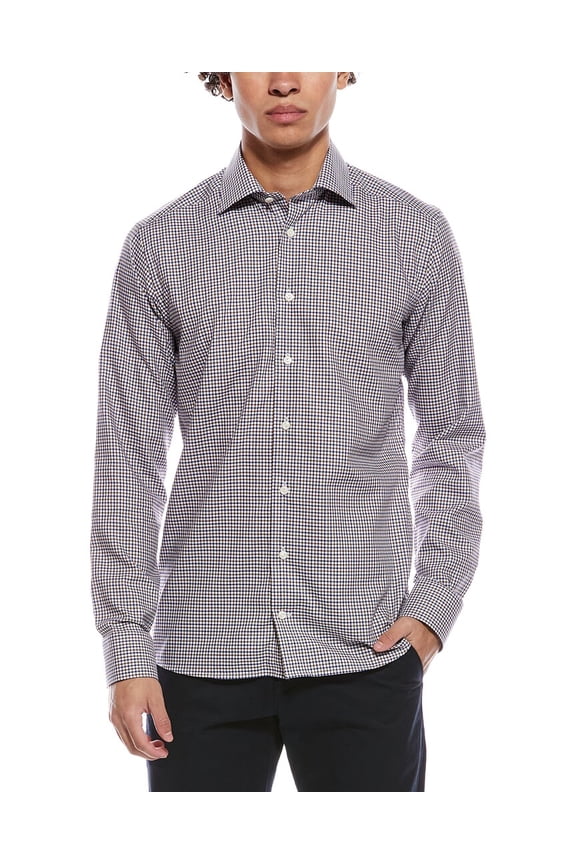 mens  Micro Check Fine Twill Slim Fit Shirt, 41, Brown