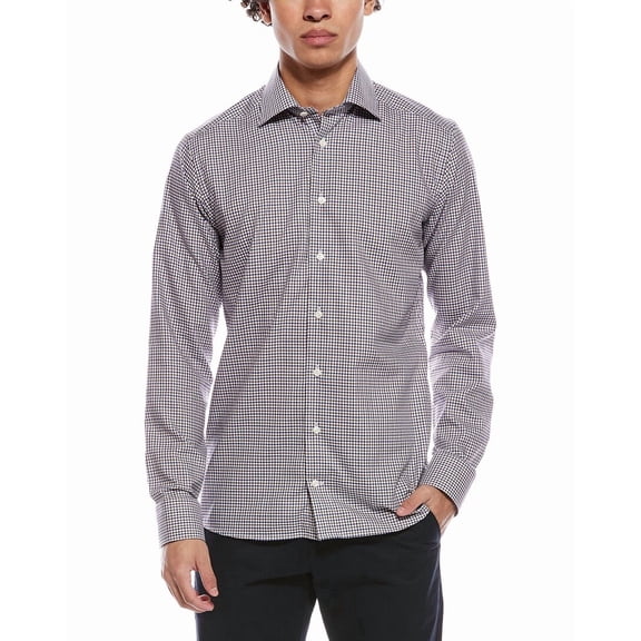 Eton mens Micro Check Fine Twill Slim Fit Shirt, 42, Brown