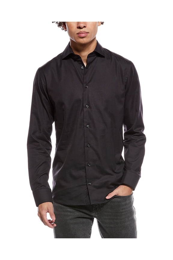 mens Semi-Solid Signature Dobby Slim Fit Shirt, 42, Black