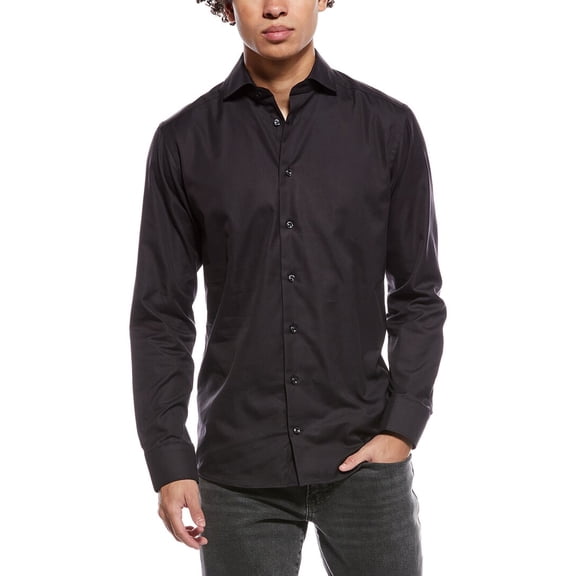 Eton mens Semi-Solid Signature Dobby Slim Fit Shirt, 46, Black