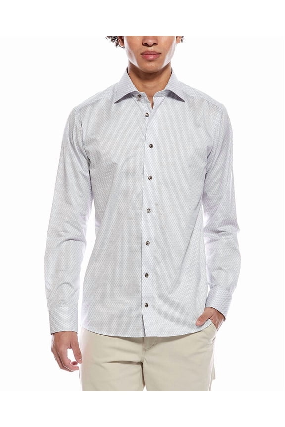 mens Slim Fit Shirt, 42, Brown