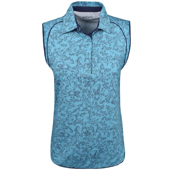 Etonic Golf Ladies All Over Print Flora Sleeveless Polo Aqua Extra Small