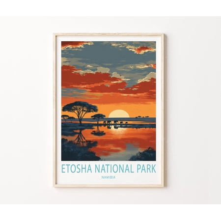 Etosha National Park Poster, Namibia Safari Art, African Sunset Print, Poster Only