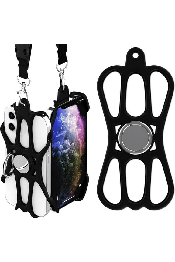 Reusable Around the Neck Cell Phone Case for Universal Cell, Black