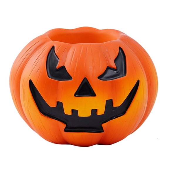 Etracrec Holiday Display Decoration with Grooved Pumpkin Form, Polyresin Body and Top Opening for Entry Table Styling, Shelf Use and Window Presentation Indoors