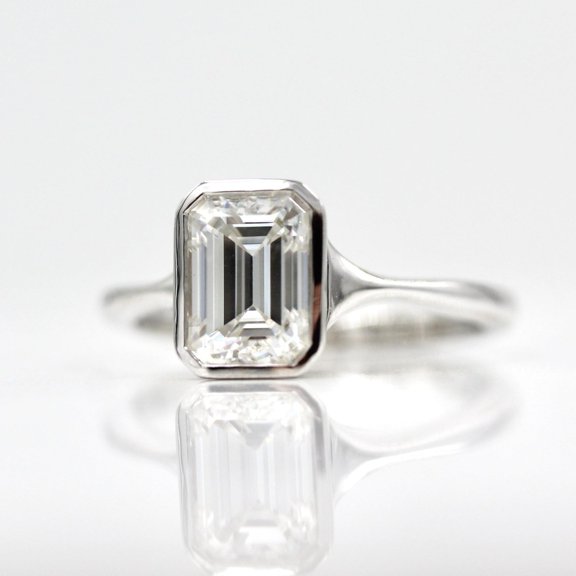 Eterna Jewel 1.69 Ct Lab Created Diamond Engagement Ring for Women - Emerald Cut - 14K White Gold Over Bezel Set - Ideal Gift for Wedding, Anniversary, or Special Occasions - Beautiful Jewelry