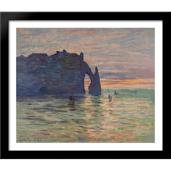 Etretat, Sunset 32x28 Large Black Wood Framed Print Art by Claude Monet