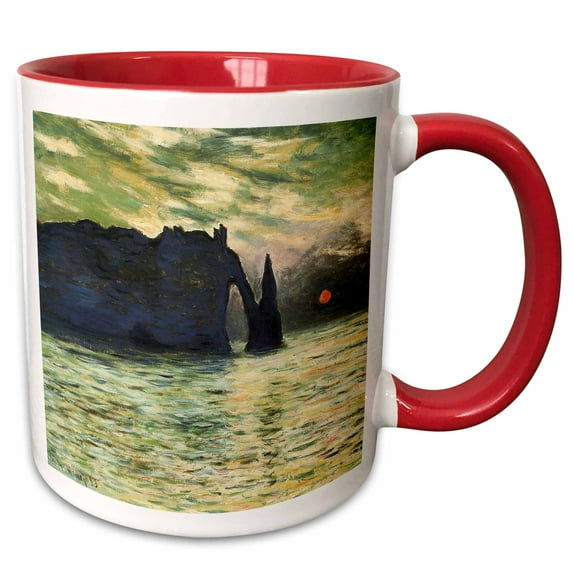 3drose, Etretat, Sunset by Claude Monet, 1883, 11oz Two-tone Red Mug