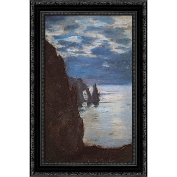 Etretat, the Needle Rock and Porte d'Aval 17x24 Black Ornate Wood Framed Canvas Art by Monet, Claude