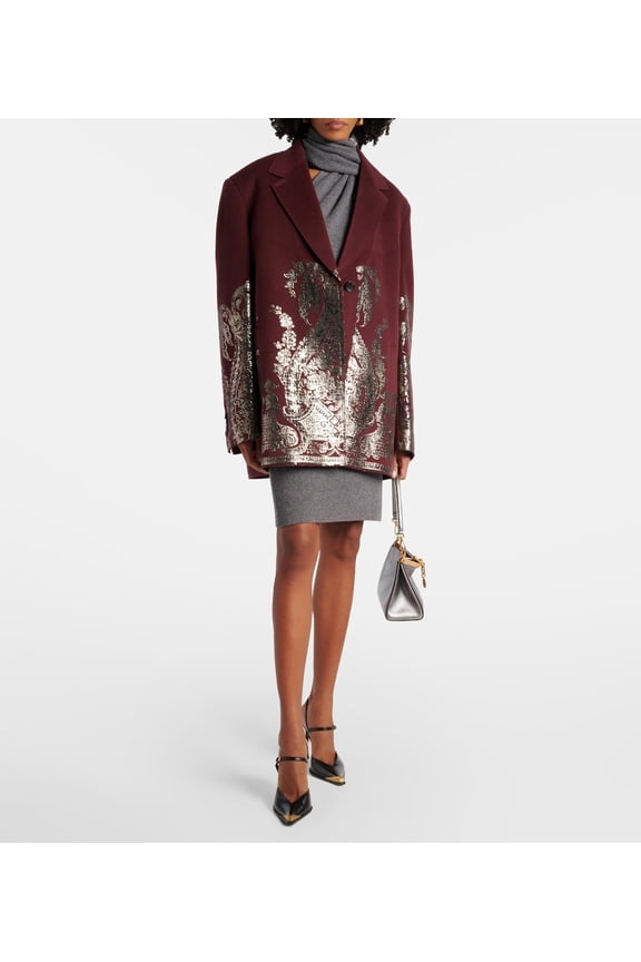 BROWN/PURPLE Women's Wool Blend Coat, US 4, IT 40