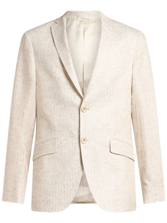 Beige Micro-Patterned Blazer With Classic Notch Lapel (Men's)