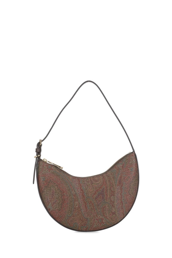 Women's Crescent-Shaped Brown Paisley Jacquard Handbag Grey