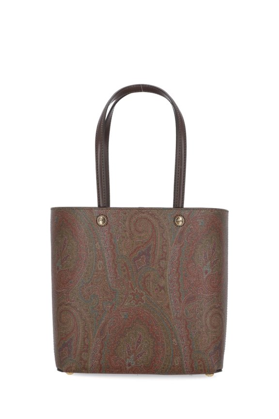Women's Pochette-Equipped Cotton Shopping Bag With Paisley Design Grey