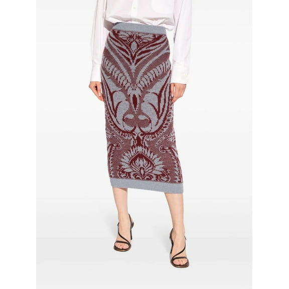 Etro GREY Women's Intarsia-Knit Wool Skirt, US 36
