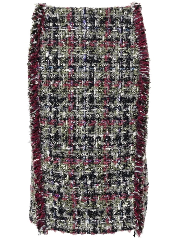 Multicolor Knee-Length Textured Wool Tweed Skirt (Women's)