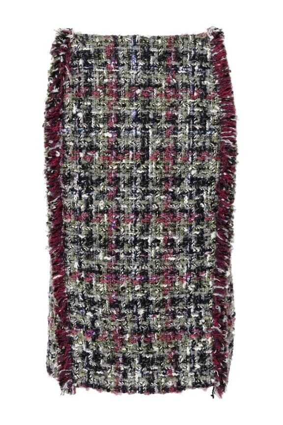 Multicolor Knee-Length Textured Wool Tweed Skirt (Women's)