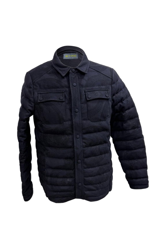 Pre-Owned Etro Paisley Print Padded Jacket in Navy Blue Wool